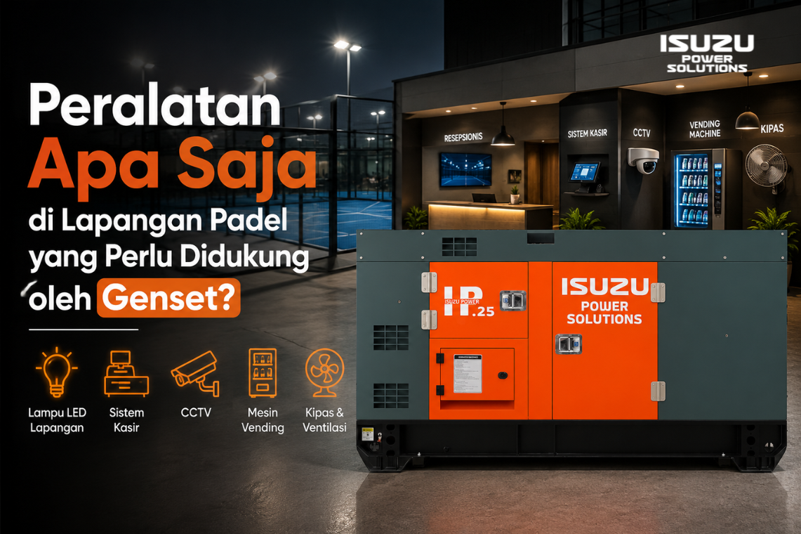 peralatan lapangan padel yang membutuhkan genset